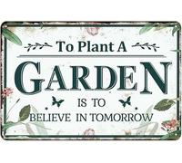 JIUFOTK Cartello da giardinaggio per esterni Piantare un giardino significa credere nel domani, cartelli in metallo vintage per patio, giardino, fattoria, decorazioni murali per portici, 8x12 pollici