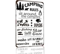 JIUFOTK Cartello in latta con le regole del campeggio, decorazione da parete, cabina, casa, camper, stanza, cartello per camper sul lago, 8x12 pollici