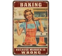 JIUFOTK Cartello in latta retrò Donne che cucinano perché l'omicidio è sbagliato, divertente decorazione murale rustica, arte murale, stampa vintage, cartelli in metallo, poster, bar, pu 8x12 pollici