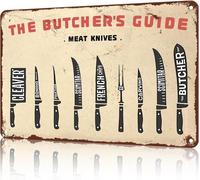 JIUFOTK Cartello in latta The Butcher's Guide per casa, cucina, bagno, giardino, bar 8x12 pollici