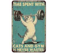JIUFOTK Cartello in metallo Cat Time Il tempo trascorso con i gatti e la palestra non è mai sprecato, 8x12 pollici, decorazione per ufficio, soggiorno, bar, caffetteria, caverna dell'uomo