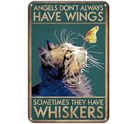 JIUFOTK Cartello in metallo con gatto, gli angeli non hanno le ali, decorazione per la casa, 8x12 pollici