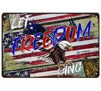 JIUFOTK Cartello in metallo con scritta Let Freedom Ring, decorazione da parete vintage per bar, ristoranti, garage, USA, cartello patriottico americano, regalo 8x12 pollici