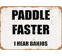 JIUFOTK Cartello in metallo Paddle Faster. Sento i banjo in latta decorativa vintage, 5,5x8 pollici