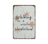 JIUFOTK Cartello in metallo Passeggiando in un paese delle meraviglie invernale, decorazione da parete natalizia invernale, cartelli vintage in metallo,caffetteria, 8"x12"