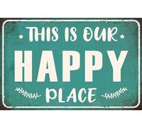 JIUFOTK Cartello per patio, decorazioni per veranda, benvenuto, cartelli in metallo per bar, per esterni, per vasche idromassaggio nel cortile sul retro, questo è il nostro posto felice, 8x12 pollici