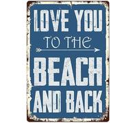 JIUFOTK Cartello vintage in latta Ti amo fino alla spiaggia e ritorno per esterni, interni, casa, giardino, fattoria, 8x12 pollici