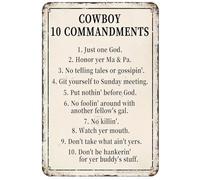 JIUFOTK Cartello vintage in metallo con i 10 comandamenti del cowboy, decorazione da parete ispiratrice per bar, garage, caverna dell'uomo, 8x12 pollici