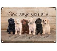 JIUFOTK Cucciolo di Labrador in metallo vintage, Dio dice che sei un cane, rustico per casa, camera da letto, bar, caffetteria, club, 8x12 pollici