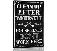 JIUFOTK Decorazione da parete vintage in metallo per Halloween, bar, cucina, fattoria, arredamento retrò, poster da 5,5x8 pollici, Gli elfi domestici non lavorano qui