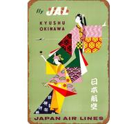 JIUFOTK Fly JAL Kyushu Okinawa Travel Vintage Metal Tin Sign Japan Airlines Decorazione da parete per bar club 8x12 pollici