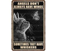 JIUFOTK Gli angeli del gatto nero a volte non hanno le ali e i baffi, cartello vintage in metallo, 8x12 pollici, decorazione per la casa e la cucina