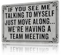 JIUFOTK Metalli per ufficio Se mi vedi parlare da solo S avendo una riunione di squadra Divertente decorazione da parete umoristica per ufficio, casa, bar, decorazioni 12x16 pollici