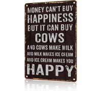 JIUFOTK Mucca in metallo, il denaro non può comprare la felicità, ma può comprare le mucche, cartello vintage divertente per arredamento casa, fattoria, caverna per uomini, bar, 5,5x8 pollici