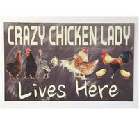 JIUFOTK N vintage retrò in metallo divertente pollo pazzo signora vive qui fattoria paese strada garage casa bar club cucina hotel metallo 8x12 pollici
