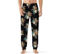 JIUFOTK Pantaloni del pigiama da uomo con gatto che suona la batteria, morbidi e comodi, con elastico in vita.