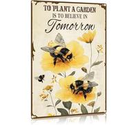 JIUFOTK Piantare un giardino è credere nel domani, cartello in latta vintage, decorazione da parete per fattoria, cortile, casa, cucina, bar, cortile 8x12 pollici