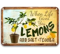 JIUFOTK Quando la vita ti dà limoni aggiungi sale, cartello in metallo, decorazione per cucina, camera da letto, bar, 8x12 pollici