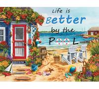 JIUFOTK Retro Vintage Life is Better by The Pool Targa in metallo con scritta in latta Piscina Avviso Bar Pub Club Caffetteria Ristorante Decorazione murale 8x12 pollici