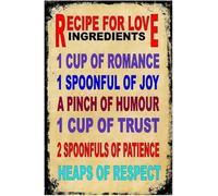 JIUFOTK Ricetta per gli ingredienti dell'amore, cartello in metallo vintage, regalo per ragazze, decorazioni per il soggiorno, 8x12 pollici