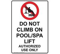 JIUFOTK Segnale di sicurezza per le regole della piscina Vietato salire sull'ascensore della piscina/spa Solo per uso autorizzato Decorazione in metallo e alluminio 8x12 pollici