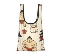 JIUFOTK Simpatica borsa per la spesa pieghevole e riutilizzabile con stampa di icone giapponesi, borsa portatile per l'uso quotidiano.