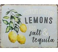 JIUFOTK Targhe in metallo vintage Limone quando la vita ti dà limoni, aggiungi sale e tequila, poster, bar, caffè, cucina, decorazione da parete in stile country. 8x12 pollici