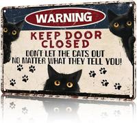 JIUFOTK Tieni la porta chiusa, non lasciare che i gatti tirino fuori. Cartello vintage per casa, ufficio, stanza, bar, regalo divertente, 8x12 pollici.