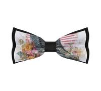 JIUFOTK U.S. Flag Floral Boots Adjustable Pre-Tied Bow Ties for Men Formal Bowtie Neck Band Gift for Wedding