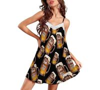 JIUFOTK Una brutta Giornata per Essere Birra Camicie da Notte Casual per Donna Camicie da Notte con Spalline Sottili e Scollo a V in Pizzo
