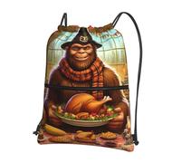 JIUFOTK Zaino casual con coulisse e tasca con cerniera a tema tacchino del Ringraziamento Sasquatch, ideale per attività all'aperto, perfetto per la palestra e l'uso quotidiano.