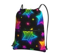 JIUFOTK Zaino casual con coulisse e tasca con cerniera, ideale per esterni, con stelle luminose, perfetto per la palestra e l'uso quotidiano.