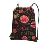 JIUFOTK Zaino casual con coulisse e tasca con cerniera, ideale per gli amanti del caffè all'aperto, perfetto per la palestra e l'uso quotidiano.