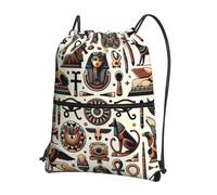 JIUFOTK Zaino casual con coulisse e tasca con cerniera, ispirato all'arte dell'antico Egitto, ideale per attività all'aperto. Borsa sportiva con coulisse per palestra e uso quotidiano.