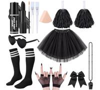 Jiuguva 15 pezzi nero Team Spirit Accessori Ragazze Field Day Accessori | Field Camp Color War Assortimento Articoli Bulk Cheerleading Pom Pom Face Body Paint Tutu Noisemaker per lo Sport