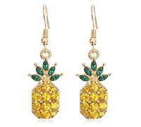 JIUIQL Graziosi orecchini pendenti a forma di ananas in oro 14 k con cristalli scintillanti e perle colorate a forma di ananas, orecchini da donna hawaiani per vacanze in spiaggia e feste pendenti con