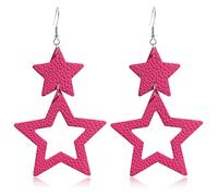 JIUIQL Orecchini pendenti a forma di stella con doppia stella, realizzati a mano, leggeri, lunghi, lunghi, grandi, in pelle PU, da donna, idea regalo, Pelle