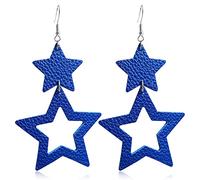 JIUIQL Orecchini pendenti a forma di stella con doppia stella, realizzati a mano, leggeri, lunghi, lunghi, grandi, in pelle PU, da donna, idea regalo, Pelle