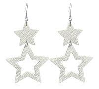 JIUIQL Orecchini pendenti a forma di stella con doppia stella, realizzati a mano, leggeri, lunghi, lunghi, grandi, in pelle PU, da donna, idea regalo, Pelle