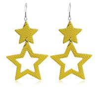 JIUIQL Orecchini pendenti a forma di stella con doppia stella, realizzati a mano, leggeri, lunghi, lunghi, grandi, in pelle PU, da donna, idea regalo, Pelle