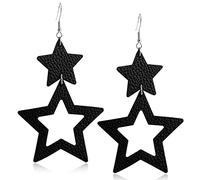 JIUIQL Orecchini pendenti a forma di stella con doppia stella, realizzati a mano, leggeri, lunghi, lunghi, grandi, in pelle PU, da donna, idea regalo, Pelle