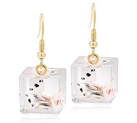 JIUIQL Unico delicato carino 3D Poker cuori rossi e picche A Ace carte da gioco ciondola orecchini pendenti in cubo di ghiaccio trasparente per le donne gioco d'azzardo casinò gioielli regalo, Resina