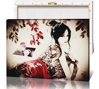 JIUJIUJIU Geisha Japonais Affiche Murale Artwork Canvas Prints Tattooed Woman Picture Wall Art Painting For Living Room Decoration, 42 * 60cm, Encadré