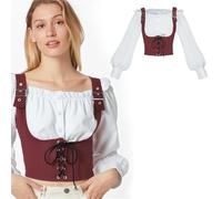 JIULINGHOU Corsetto medievale monospalla rinascimentale a maniche corte con volant e cinturino in denim, set da due pezzi
