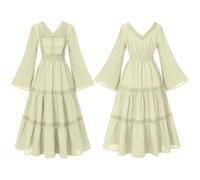 JIULINGHOU Costume rinascimentale da donna con maniche a campana a doppio strato abito alto basso da donna abito medievale da fata