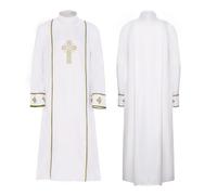JIULINGHOU Vestaglia bianca unisex da adulto, per sacerdote, clero, romano, finiture dorate, mantello per coro, pulpito