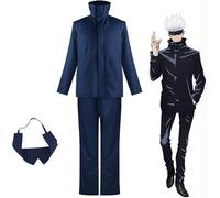 Jiumaocleu Anime Cosplay Costume Gojo Satoru Role Play Uniform Outfits Suits Top + Pants + Eye Mask, Halloween Carnival Full Set Clothes Props