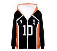 Jiumaocleu Anime Haikyuu Felpa con cappuccio e zip Karasuno uniforme Hinata Shoyo Cosplay felpa a maniche lunghe con cappuccio top XXS-4XL, No.10 Hinata Shoyo, L