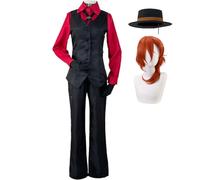 Jiumaocleu Costume da Nakahara Chuuya per cosplay dell'anime Chuuya Nakahara BSD, set completo con parrucca, vestito per Halloween da uomo