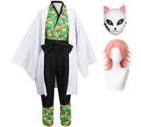 Jiumaocleu Costume da Sabito per cosplay di Makomo, anime Sabito, kimono e maschera Makomo, per Halloween, carnevale, set completo di accessori di scena